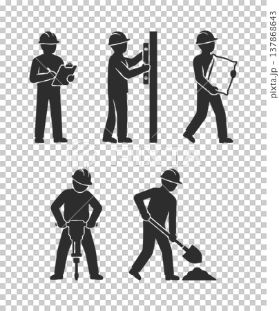 Black construction worker icons set, without background 137868643
