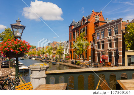 Streets and canals of Leiden town, Netherlands 137869164