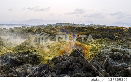 エチオピア・ダロールの広がる蒸気を伴う硫黄地形 137869395