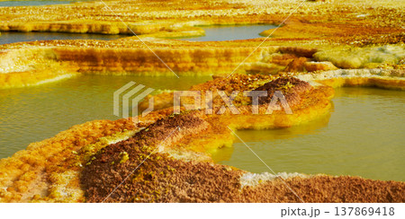 エチオピア・ダロールの層状硫黄テラスと鉱物プール エチオピア・ダロールの層状硫黄テラスと鉱物プール 137869418