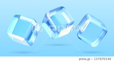 Blue ice cubes 3d realistic elements set Blue ice cubes 3d realistic elements set 137870148