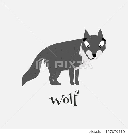 Vector illustration of a cute gray wolf. Cards for children, books. Vector illustration of a cute gray wolf. Cards for children, books. 137870310