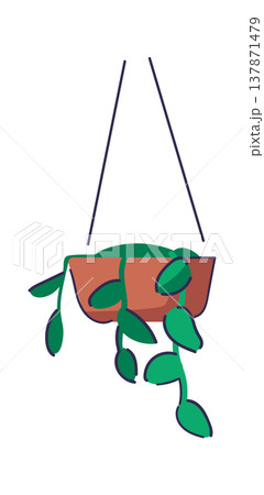 Hanging Plant Pot With Vines Cartoon Hanging Plant Pot With Vines Cartoon 137871479