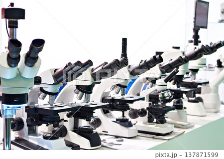 Optical microscopes in store Optical microscopes in store 137871599