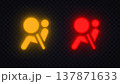 Neon airbag warning icons in yellow and red glowing style. Safety symbols showing collision protection system alerts. Perfect for dashboard interface and vehicle safety design. 137871633