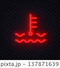 Neon coolant temperature warning icon with glowing red design. Automotive symbol showing overheating and liquid system alert. Perfect for dashboard signals and engine monitoring. 137871639