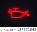 Neon oil pressure warning icon with glowing red outline. Automotive symbol showing low oil level and engine risk. Perfect for dashboard alerts and maintenance design. 137871643