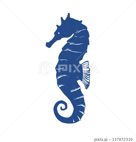 Seahorse vector logo. Seahorse silhouette in flat sketch style. Icon, illustration of a marine character in blue. Vector clipart. 137872310