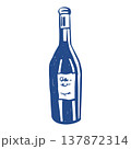 Sketch wine bottle isolated on a white background. Vector clip art in blue, vintage style. Hand-drawn illustration. 137872314