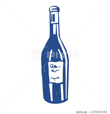 Sketch wine bottle isolated on a white background. Vector clip art in blue, vintage style. Hand-drawn illustration. Sketch wine bottle isolated on a white background. Vector clip art in blue, vintage style. Hand-drawn illustration. 137872314