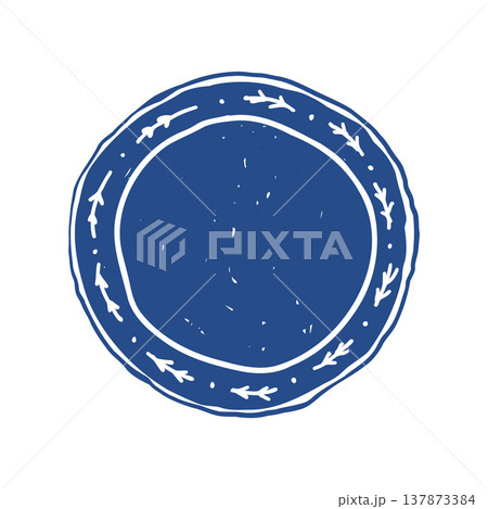 Hand drawn vector plate in blue. Whimsical retro style tableware illustration. Silhouette of a plate in a hand-drawn flat sketch style Hand drawn vector plate in blue. Whimsical retro style tableware illustration. Silhouette of a plate in a hand-drawn flat sketch style 137873384