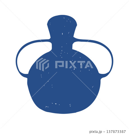 Blue silhouette of a Greek antique vase. Ancient amphora in sketch style. Vector illustration. Antique jug icon. Blue silhouette of a Greek antique vase. Ancient amphora in sketch style. Vector illustration. Antique jug icon. 137873387