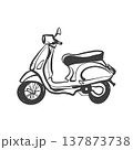 Vector linear illustration of a moped, Vespa, or scooter in black. Outline clip art of a moped on a white background. Italian Vespa 137873738