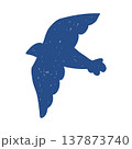 Abstract silhouette of a flying bird in blue sketch style. Hand-drawn vector illustration. Simple naive style. Bird clip art on a white background. 137873740