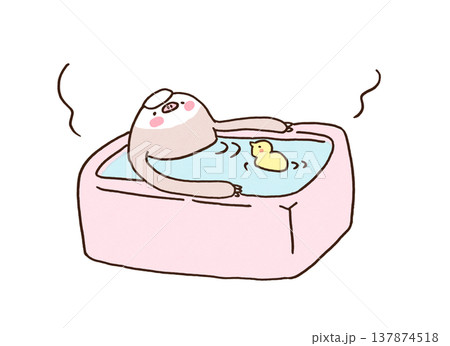 お風呂につかりながらうっとりするナマケモノのイラスト お風呂につかりながらうっとりするナマケモノのイラスト 137874518
