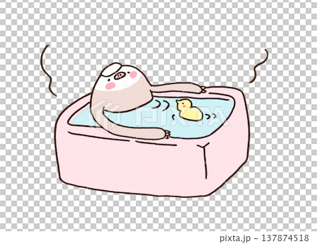 お風呂につかりながらうっとりするナマケモノのイラスト お風呂につかりながらうっとりするナマケモノのイラスト 137874518