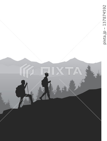 Hiker on mountain vector illustration stock illustration 137874592