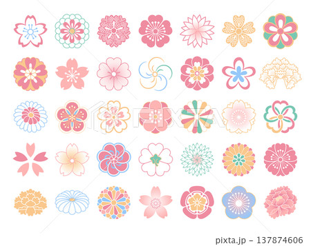 春の日本の花のシンボルセット 春の日本の花のシンボルセット 137874606