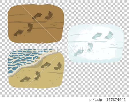 いろいろな場所と足跡のイラスト 砂浜・土・雪 いろいろな場所と足跡のイラスト 砂浜・土・雪 137874641