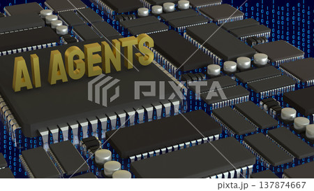 AI Agents Microchip Concept On Futuristic Circuit Board Technology Background 3d render. 137874667