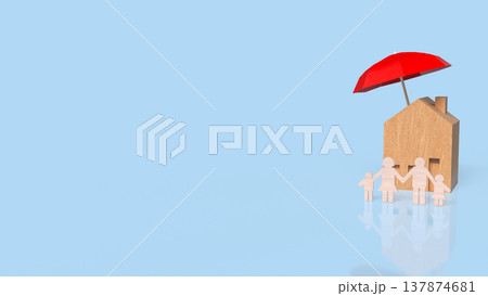 Home And Family Protection Concept With Red Umbrella 3d render. 137874681