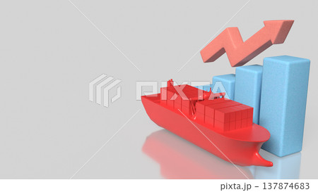 Global Shipping Growth With Cargo Ship And Rising Chart 3d render. Global Shipping Growth With Cargo Ship And Rising Chart 3d render. 137874683