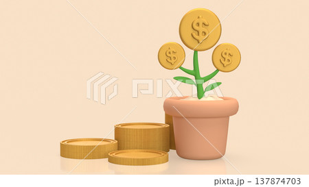 Money Growth Concept With Dollar Coin Plant In Pot 3d render. Money Growth Concept With Dollar Coin Plant In Pot 3d render. 137874703
