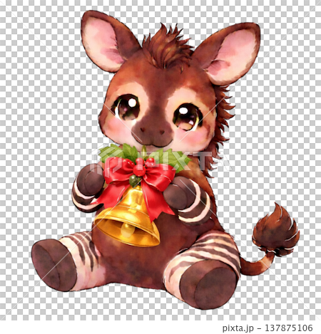 [Christmas] Illustration of an okapi holding a bell 137875106