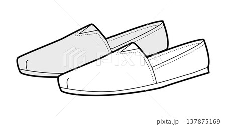 Espadrille flat shoe women sketch pair. Minimal slip on canvas footwear for summer city walk casual outfit. Technical  137875169