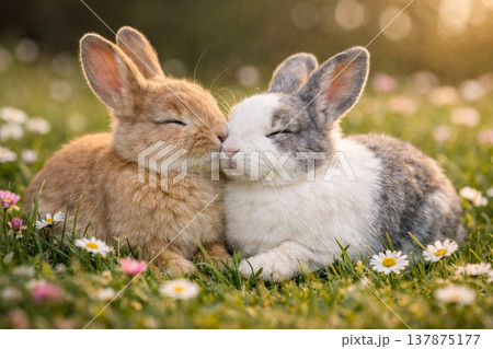 ラブラブなウサギのカップル ラブラブなウサギのカップル 137875177