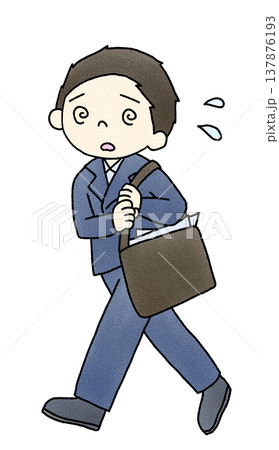 汗をかくスーツ姿の男性の手描きイラスト 137876193