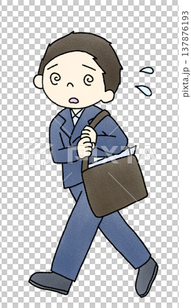 汗をかくスーツ姿の男性の手描きイラスト 137876193