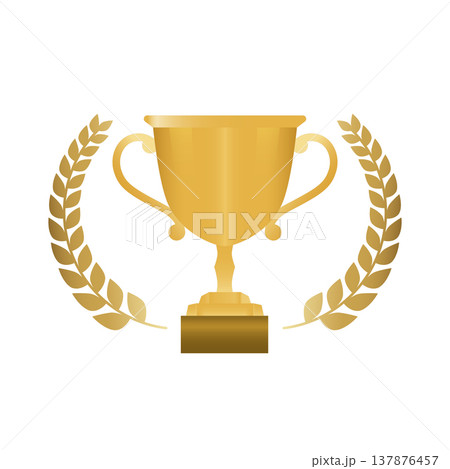 ゴールドトロフィーと月桂冠の優勝アワードシンボル 137876457