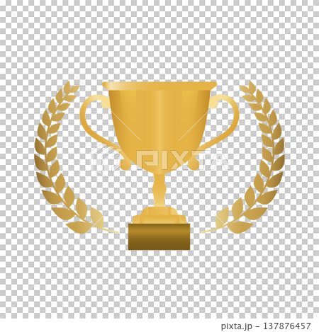 ゴールドトロフィーと月桂冠の優勝アワードシンボル 137876457