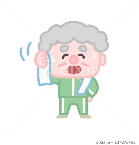 体操服を着た可愛い高齢者男性の運動イラストセット 体操服を着た可愛い高齢者男性の運動イラストセット 137876458