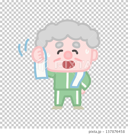 体操服を着た可愛い高齢者男性の運動イラストセット 体操服を着た可愛い高齢者男性の運動イラストセット 137876458