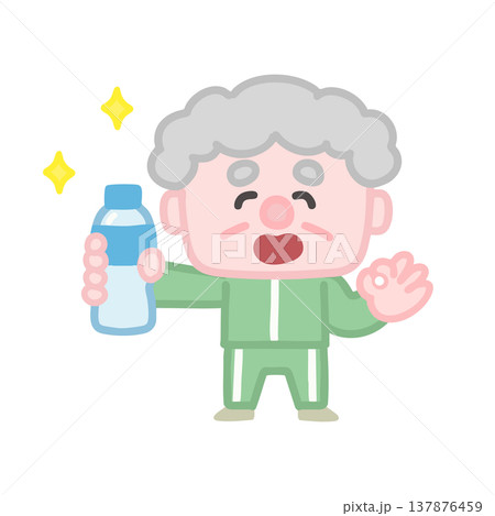 体操服を着た可愛い高齢者男性の運動イラストセット 137876459