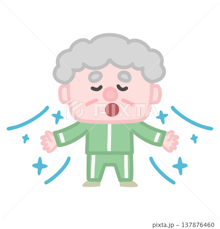 体操服を着た可愛い高齢者男性の運動イラストセット 137876460