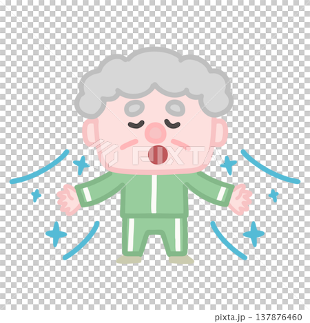 一組可愛的插圖，描繪了穿著運動服鍛鍊的老年男性。 137876460