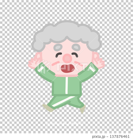 一組可愛的插圖，描繪了穿著運動服鍛鍊的老年男性。 137876461