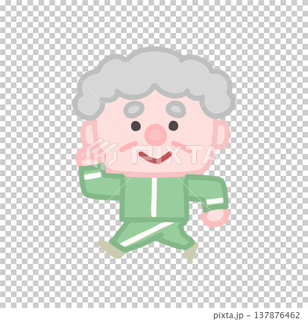 一組可愛的插圖，描繪了穿著運動服鍛鍊的老年男性。 137876462