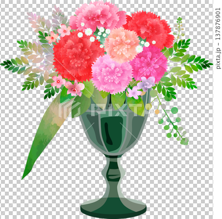 Red carnation table flower arrangement in a green vase Red carnation table flower arrangement in a green vase 137876901