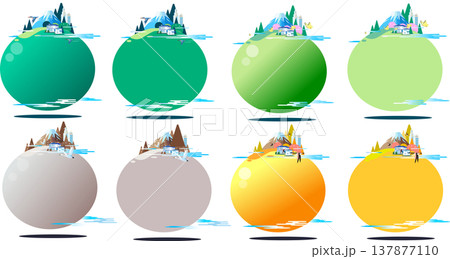 四季の彩りと豊かな自然：コピースペース付き手描きイラストセット 137877110