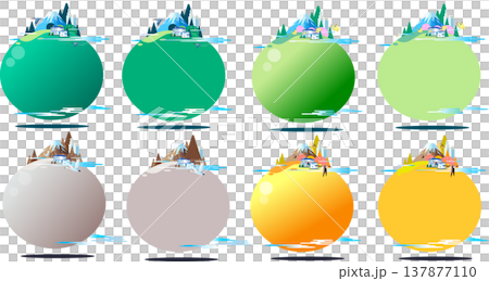 四季の彩りと豊かな自然：コピースペース付き手描きイラストセット 137877110