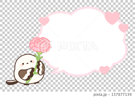 A speech bubble (without text) of a long-tailed tit holding a carnation for Mother's Day. 137877139