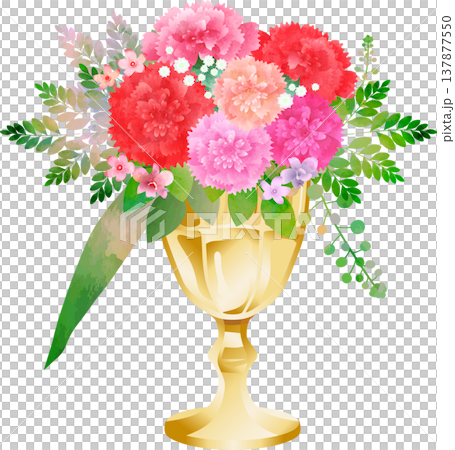 金色花瓶中的紅色康乃馨餐桌花束 137877550