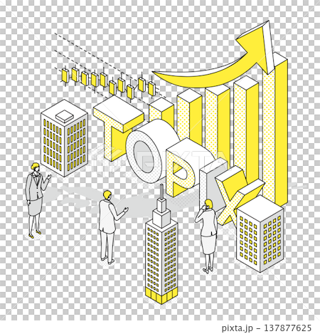Illustration of TOPIX (Tokyo Stock Price Index) and rising stock prices 137877625