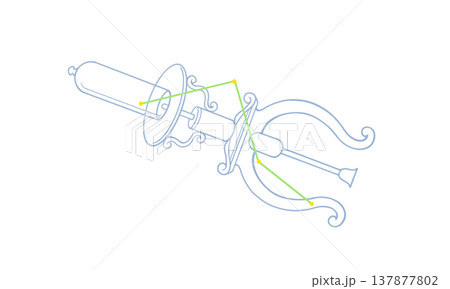 ポンプ座のカラー線画イラスト（ポンプの絵と星座線） 137877802