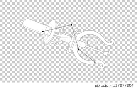 單色線條畫，描繪了泵星座（一幅泵和星座線條的圖畫） 137877804