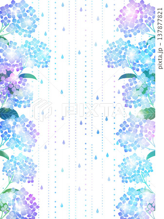 虹色あじさいフレームイラスト、かわいい、梅雨、6月、和風、背景、縦 虹色あじさいフレームイラスト、かわいい、梅雨、6月、和風、背景、縦 137877821